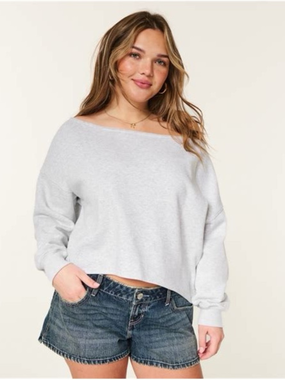 hollister off shoulder gray cropped sweater